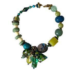 Bee Lily Designs Artisan Beaded Chunky Bracelet Blue Green 8.5" bv